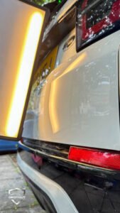Dent Removal West London – After the dent was removed from a customer’s car in West London, panel smooth with PDR light reflection.