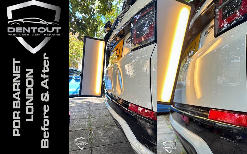 Dent Remova Barnet EN5 North London Before and After on boot of white Range Rover
