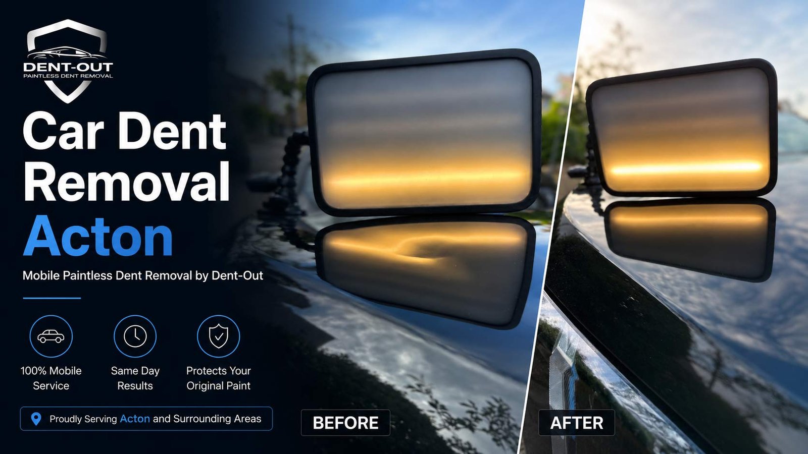 Dent Removal Acton London Before and After a Clients Vehicle was straightened out.