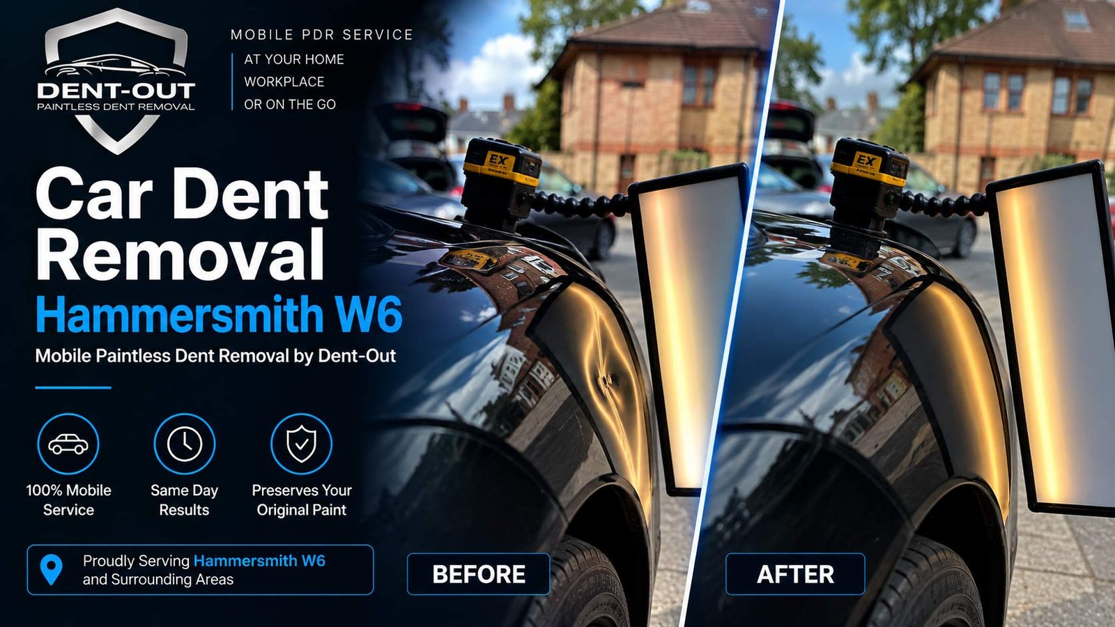 Dent Removal Hammersmith W6 London – mobile Paintless Dent Removal by Dent-Out