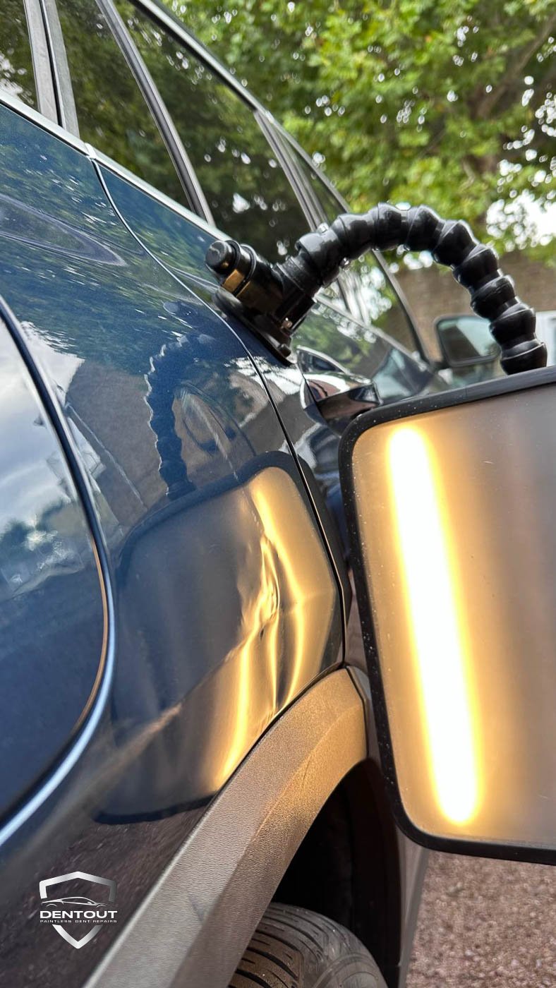 Before Side Door Dent Removal by Paintless Dent Repair London